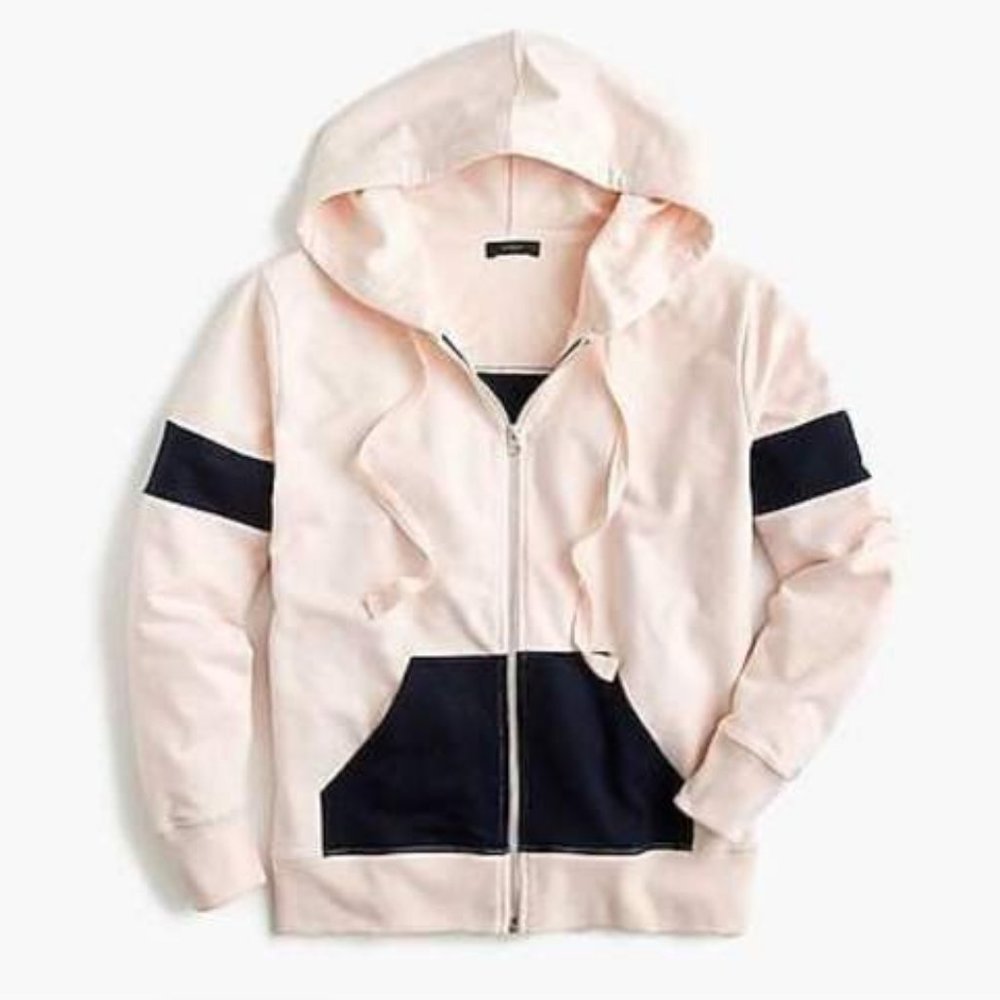 J. CREW NAVY & PINK COLORBLOCK ZIP UP SWEATSHIRT
